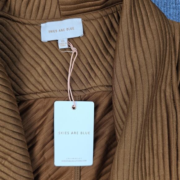 Skies Are Blue Cardigan Womens XS Camel Brown Drape Front Open Waterfall Ribbed - Picture 3 of 7